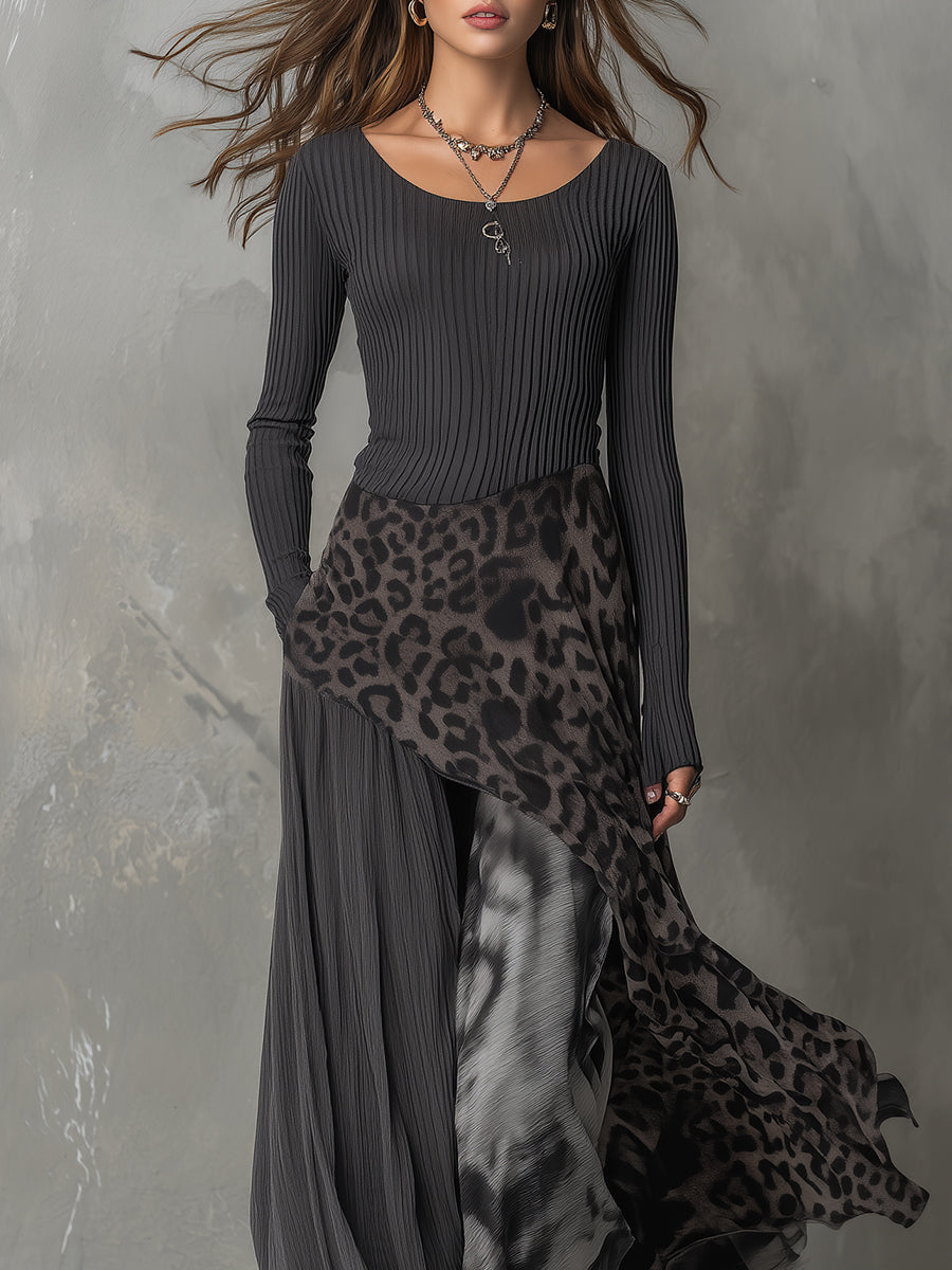 Martine | Robe longue bohème à imprimé léopard