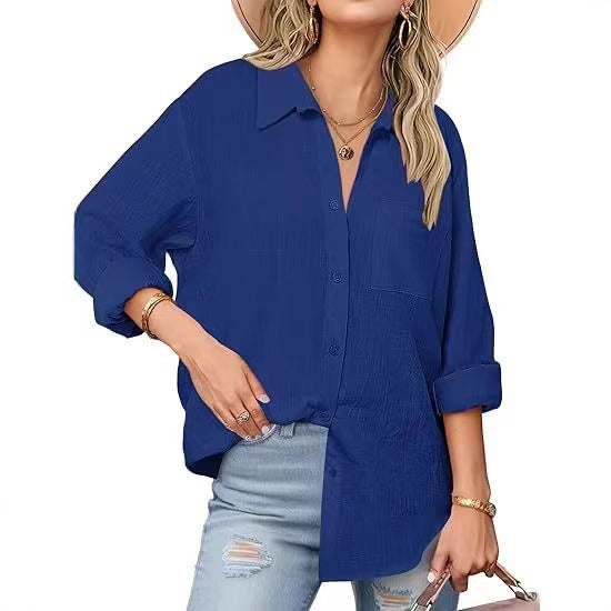 Chemise femme classique en lin avec détails boutons