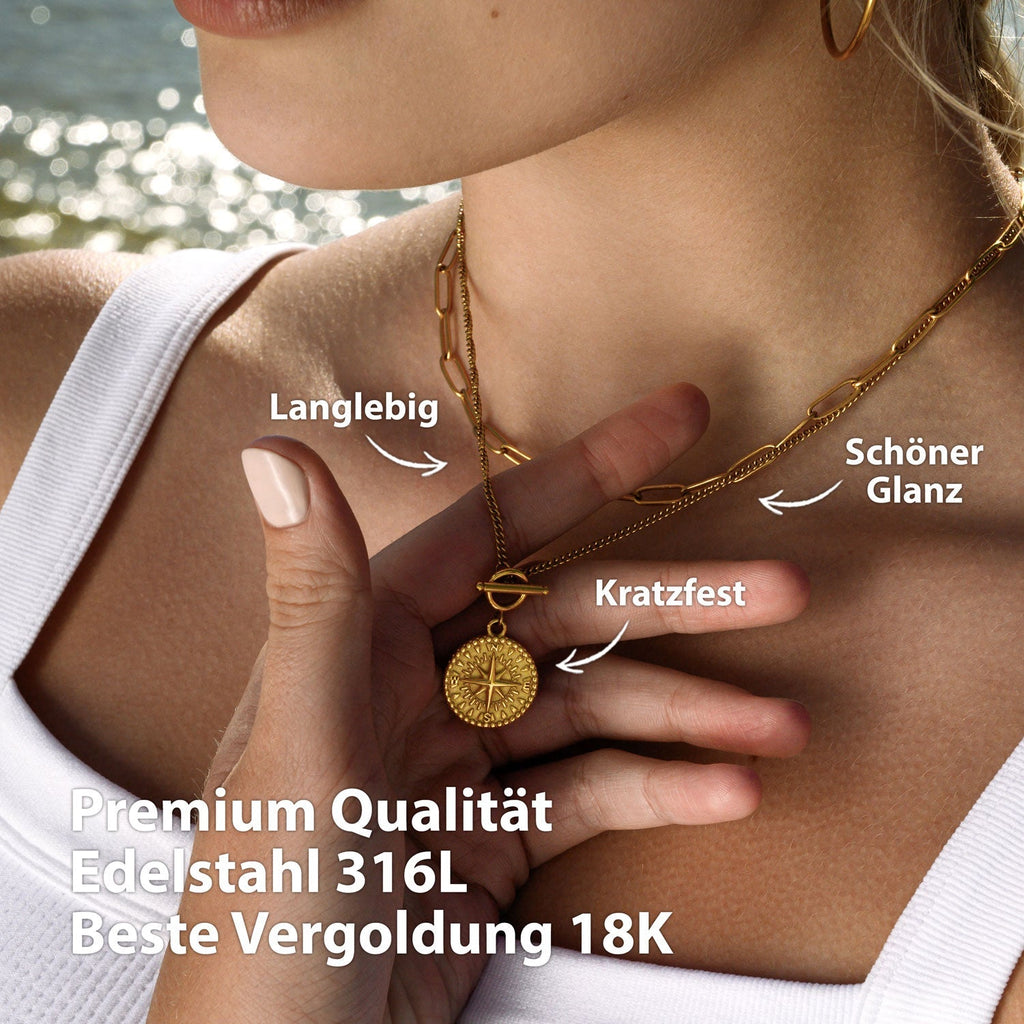 Collier BonnyCompass avec pendentif boussole or
