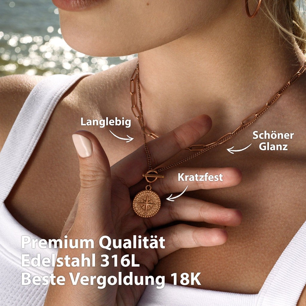 Collier BonnyCompass avec pendentif boussole or rose