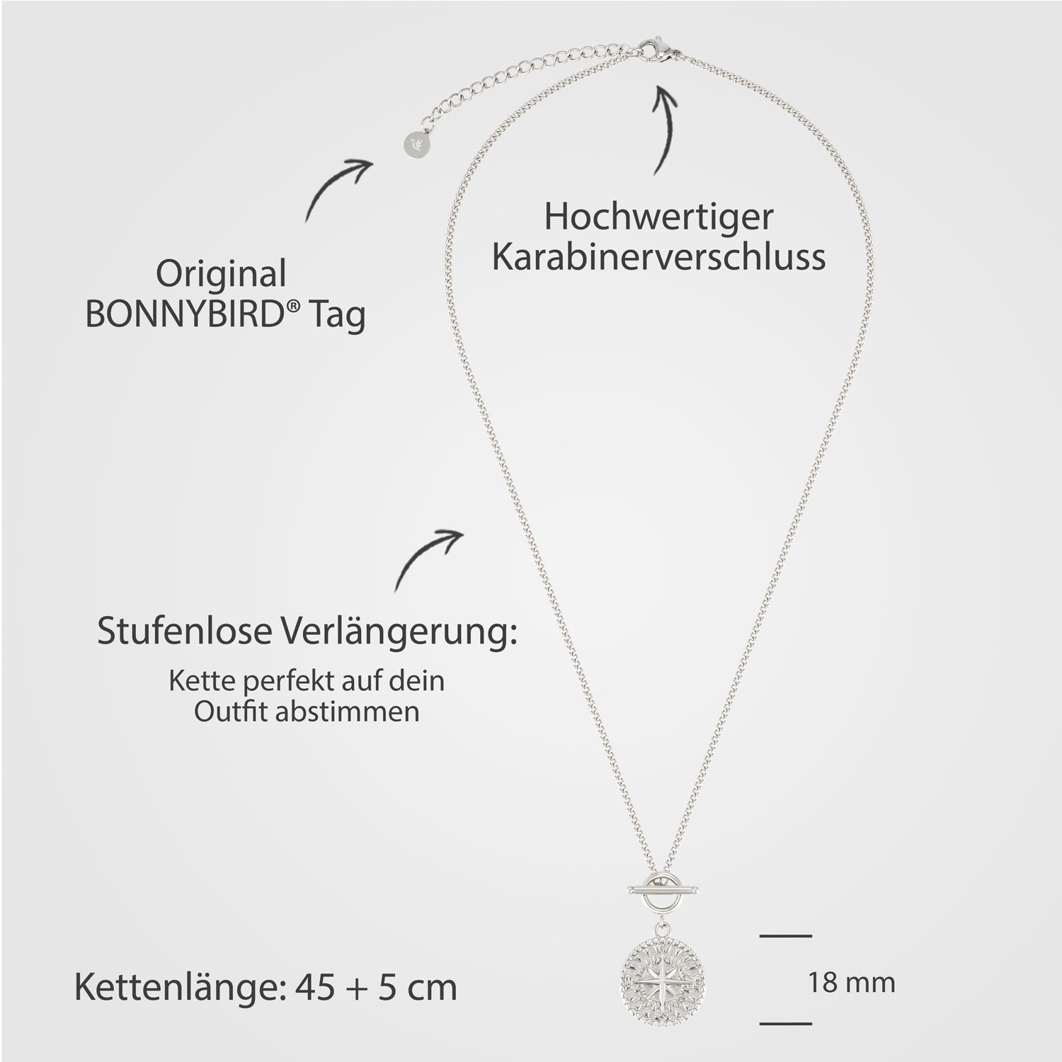 Collier BonnyCompass avec pendentif boussole argent