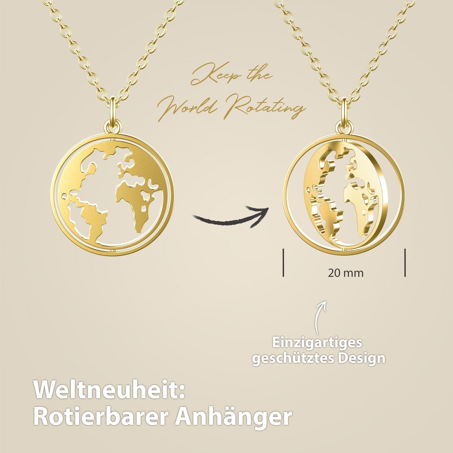 Collier BonnyWorld avec globe rotatif doré