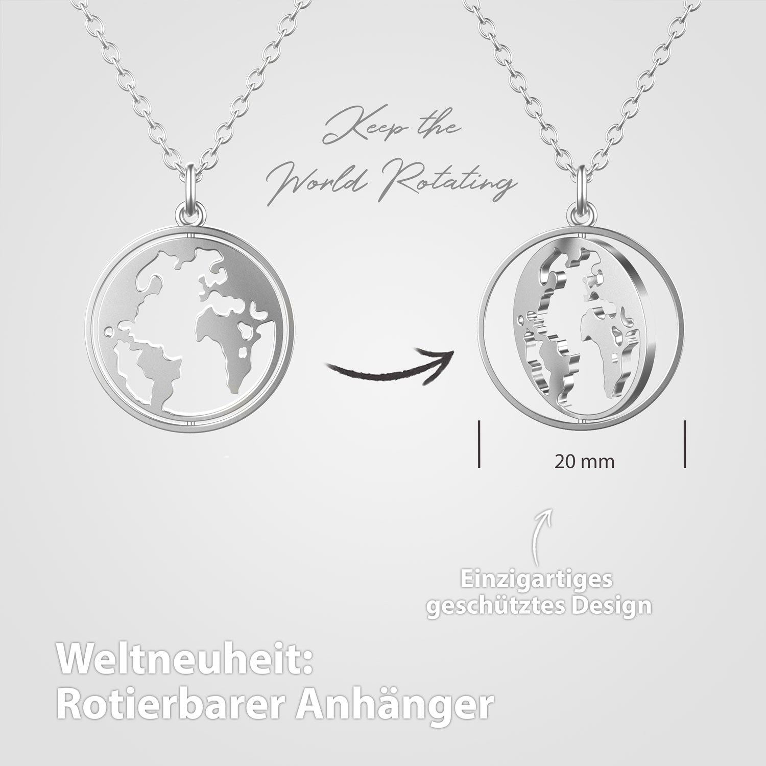 Collier BonnyWorld avec globe rotatif argent