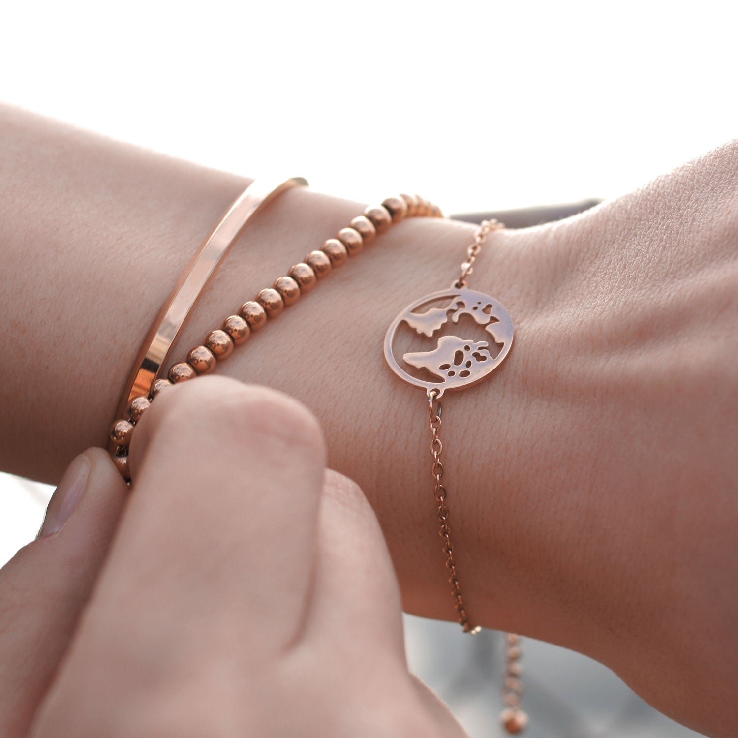 Bundle : collier globe BonnyWorld + bracelet en or rose