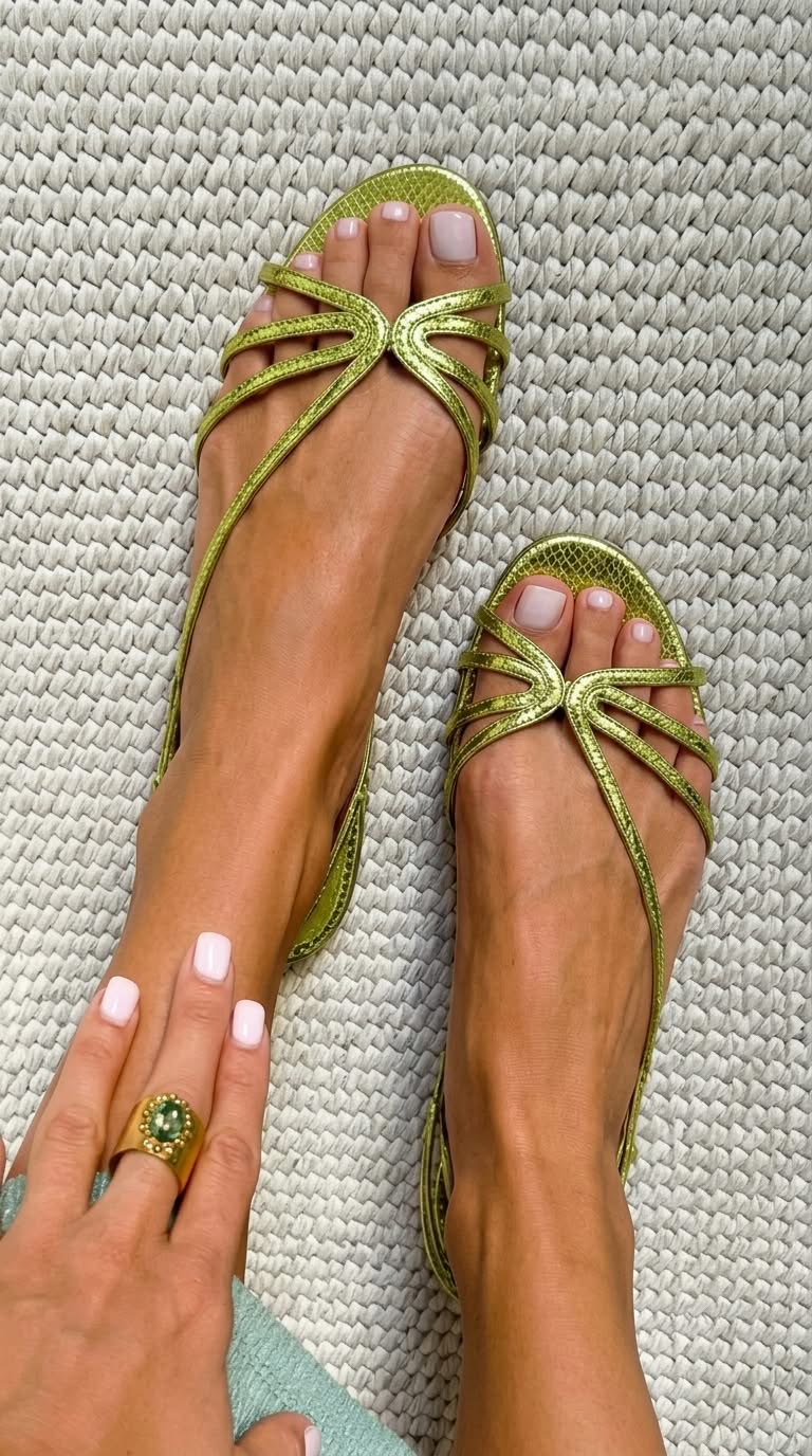 Schlangenleder-Effekt Sandalen mit Riemen in metallischem Glanz