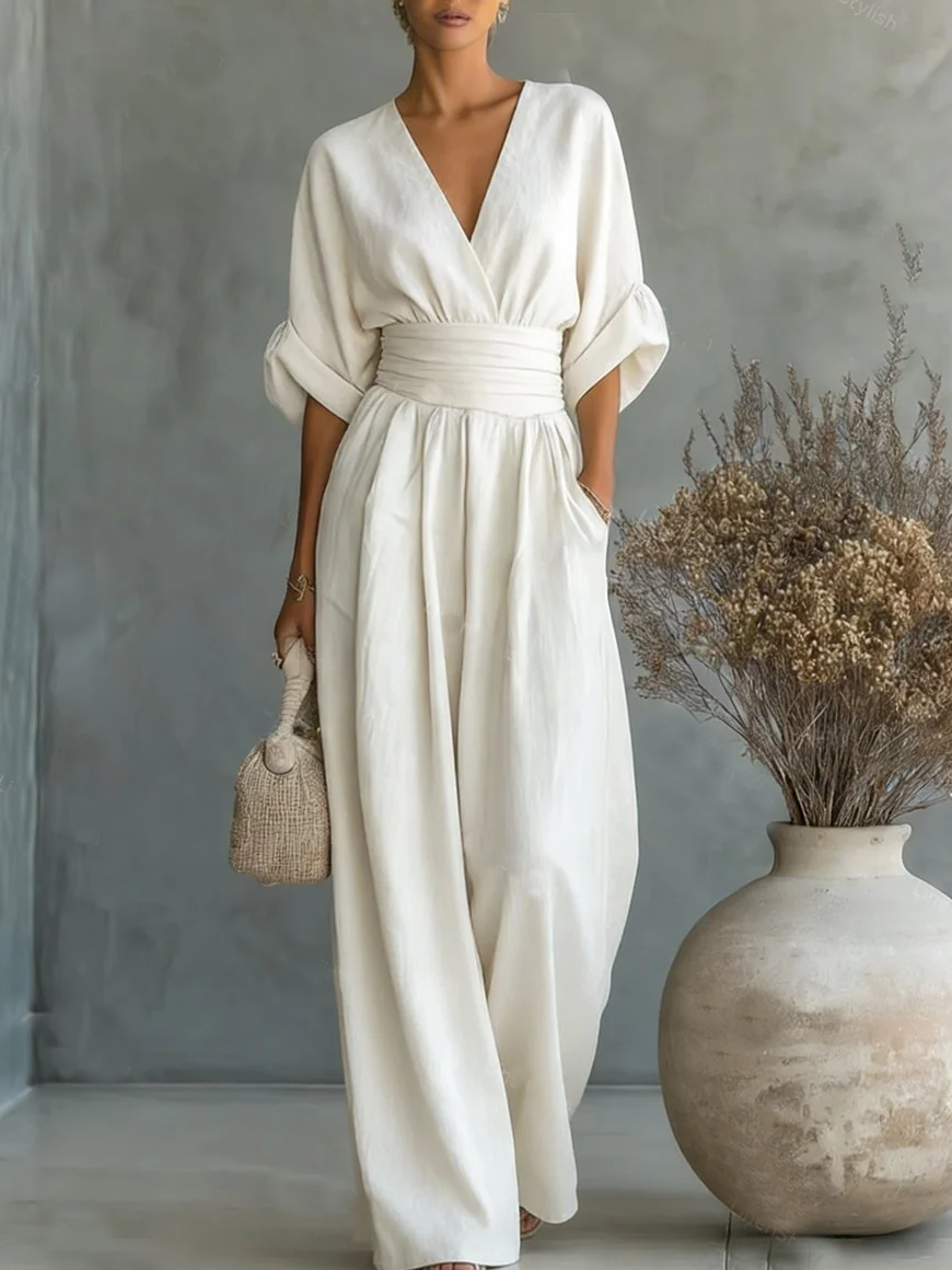 Combinaison élégante taille haute col V