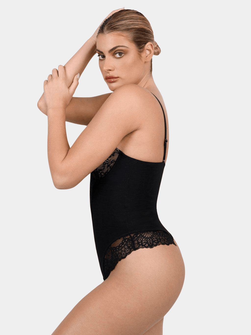 Body Gainant Sculptant à Dentelle Col V
