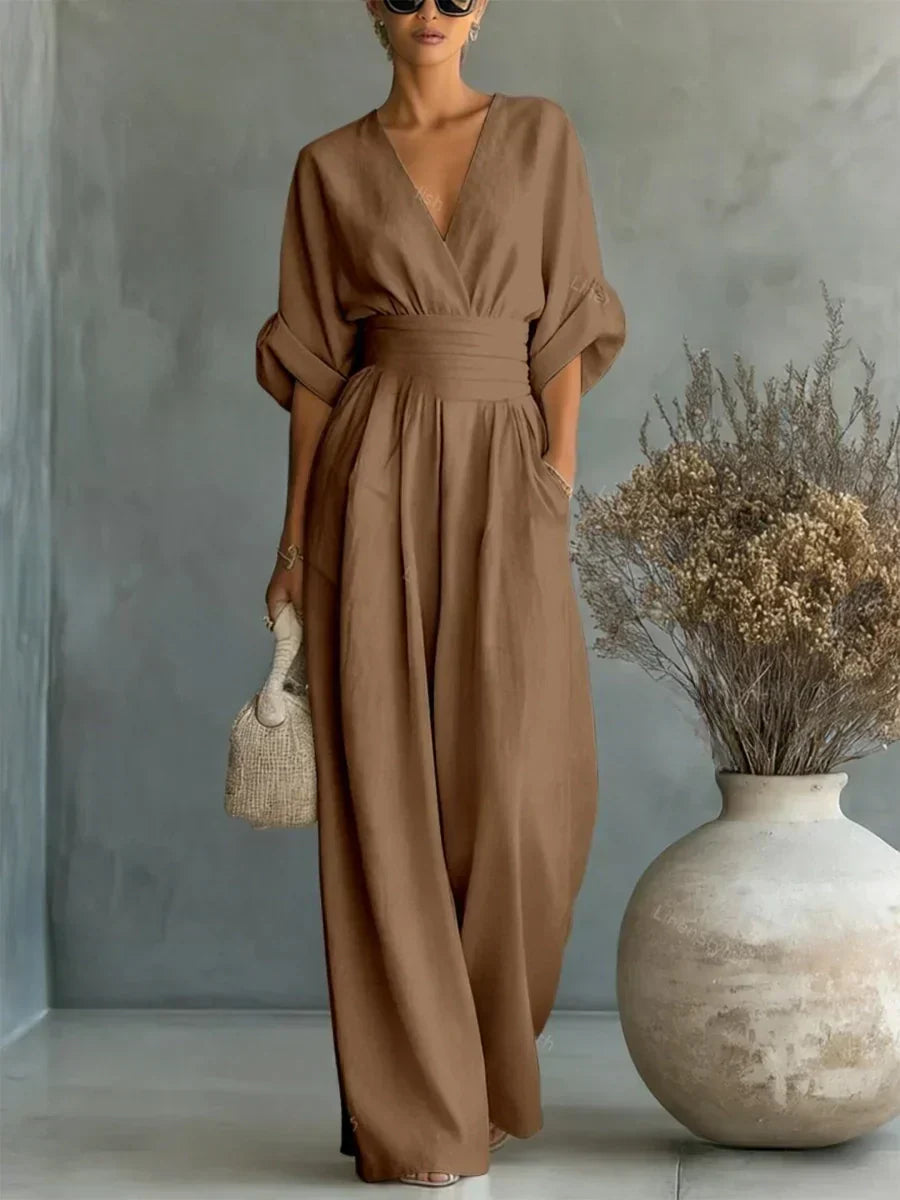 Maja | Eleganter V-Ausschnitt Hochtaillierter Overall