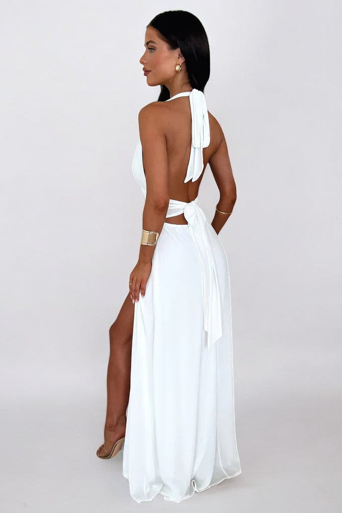 LILLI | Elegantes Neckholder-Maxikleid mit Hohem Schlitz