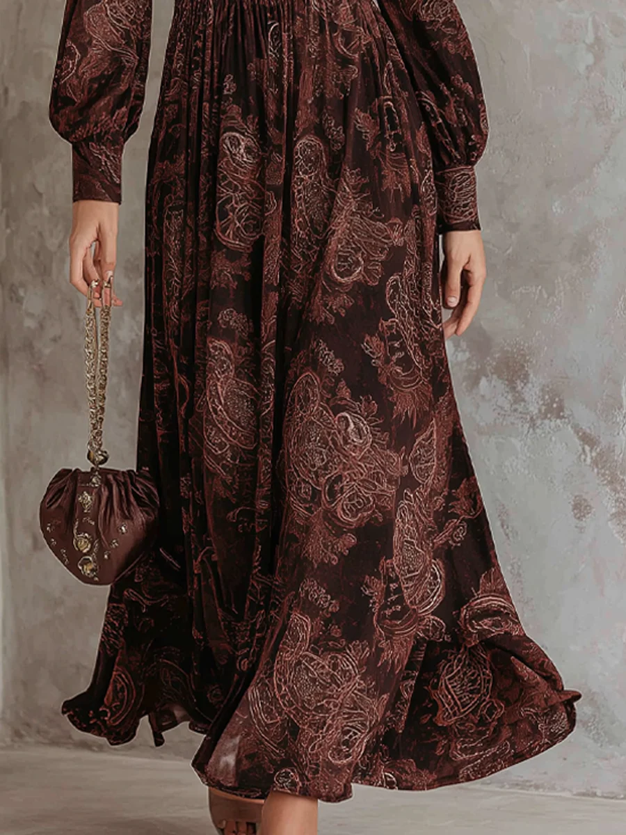Ariane™ | Robe longue motif cachemire avec taille cintrée