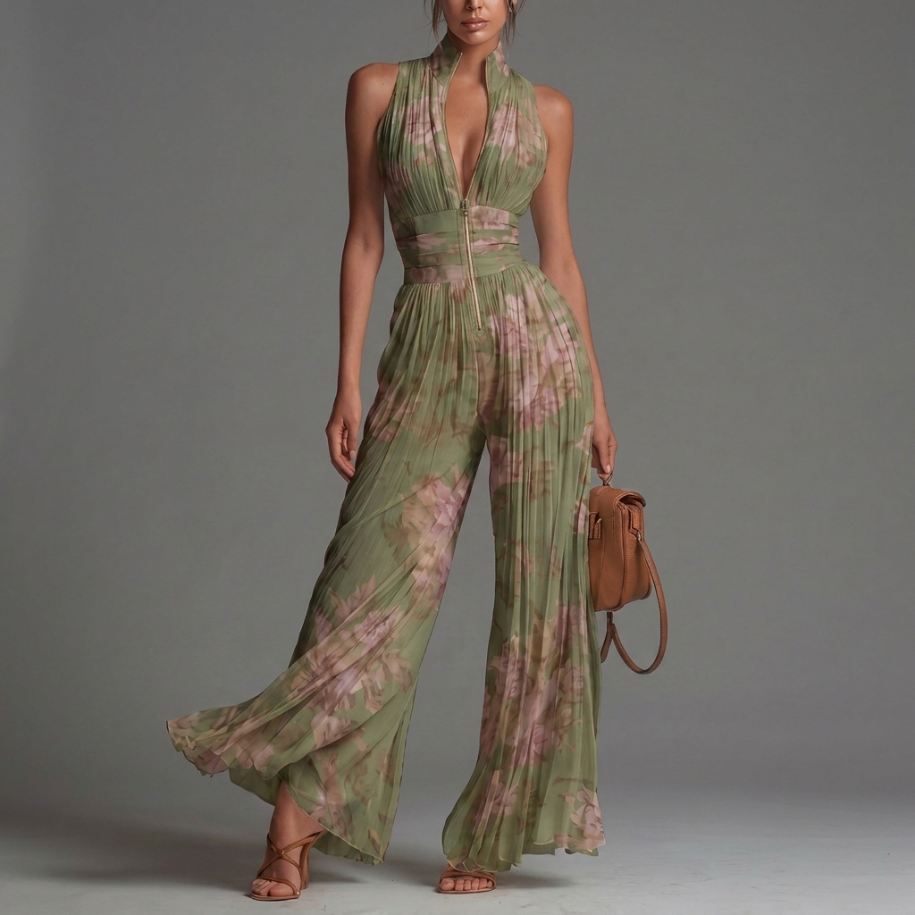 Zineb | Faltender Floral-Design Jumpsuit