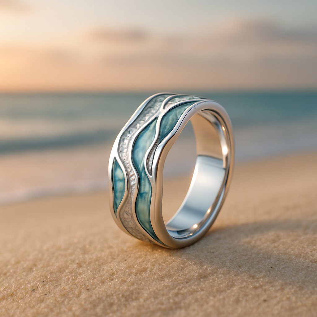 Silberner Ring mit Türkisfarbenen Wellen