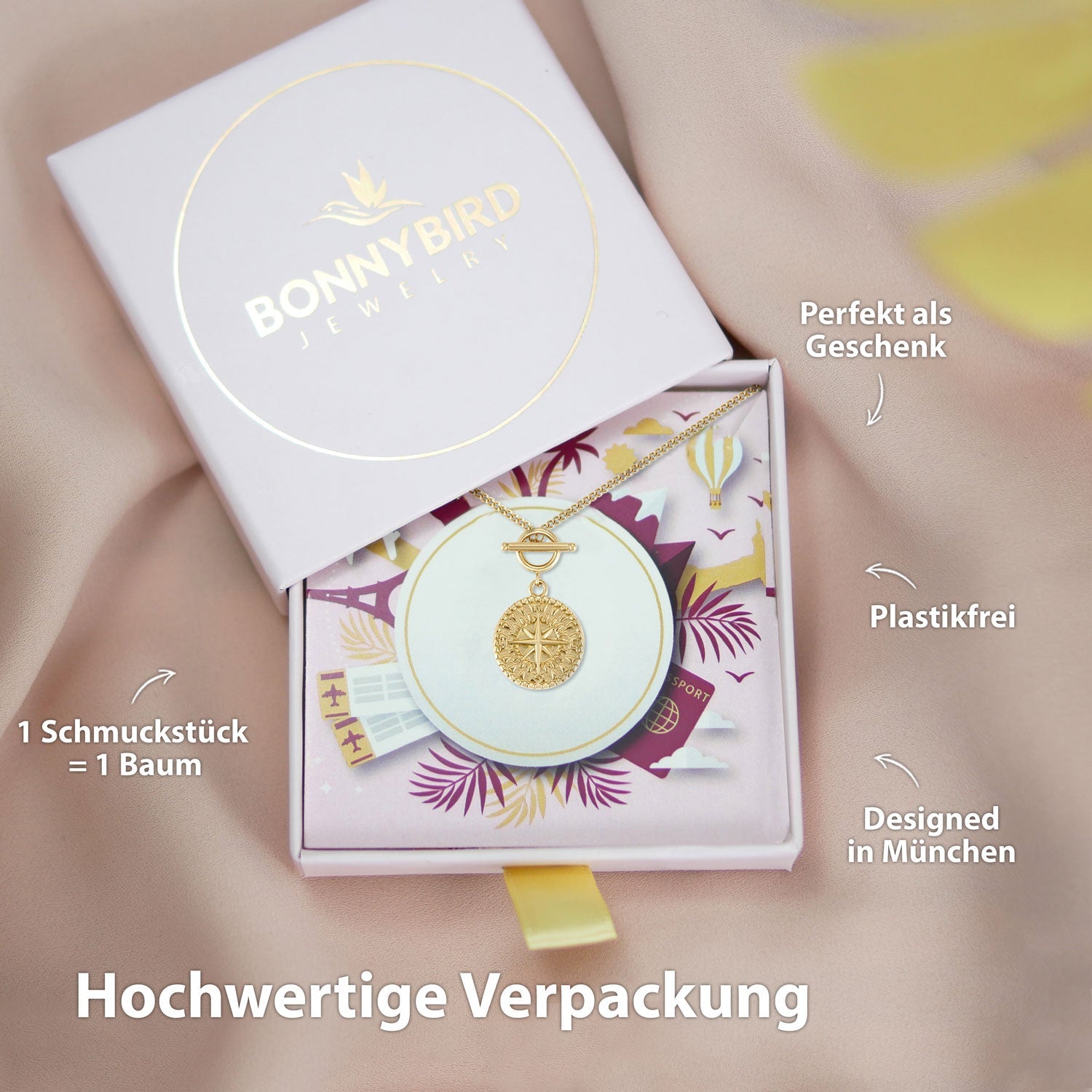 Collier BonnyCompass avec pendentif boussole or