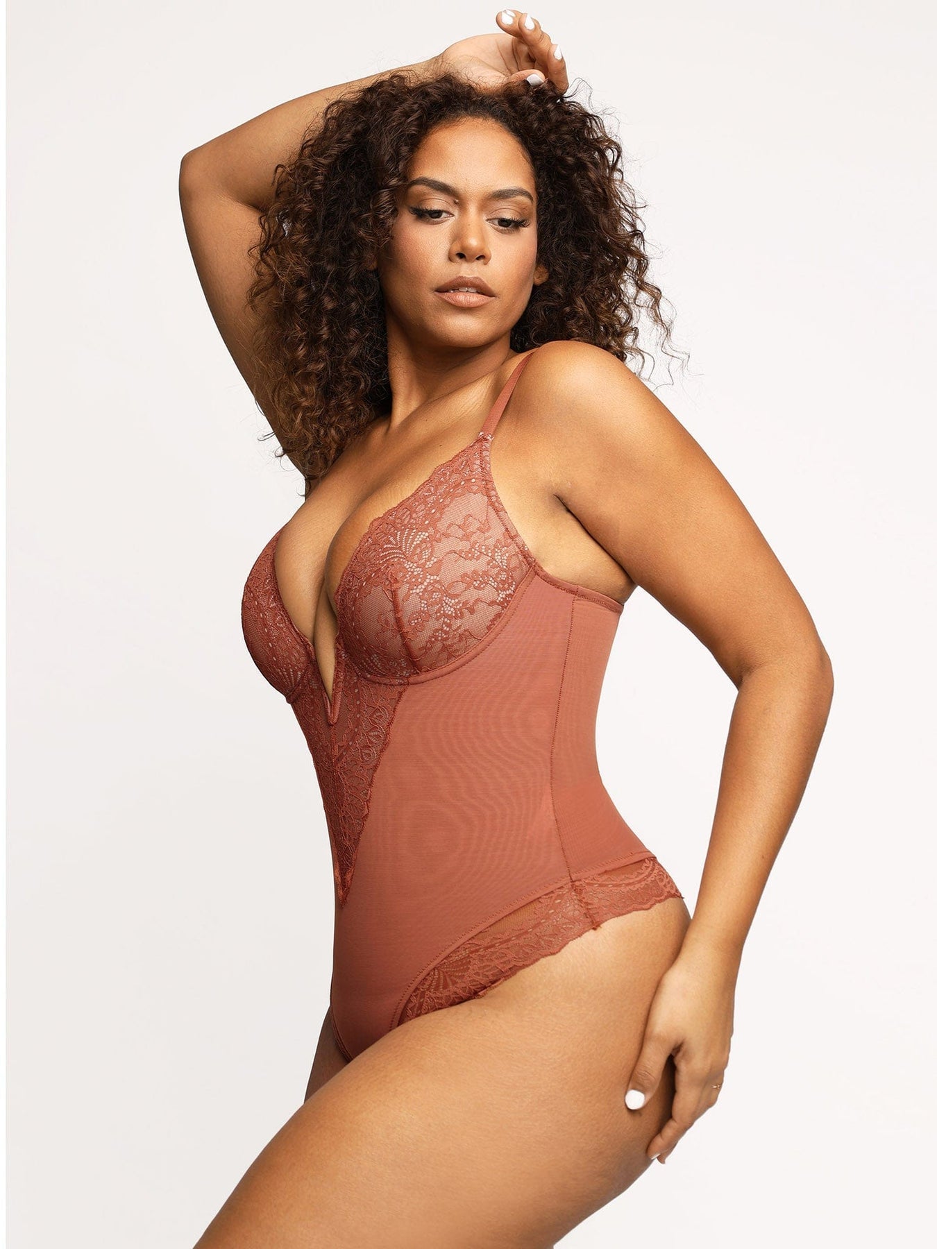 Body Gainant Sculptant à Dentelle Col V