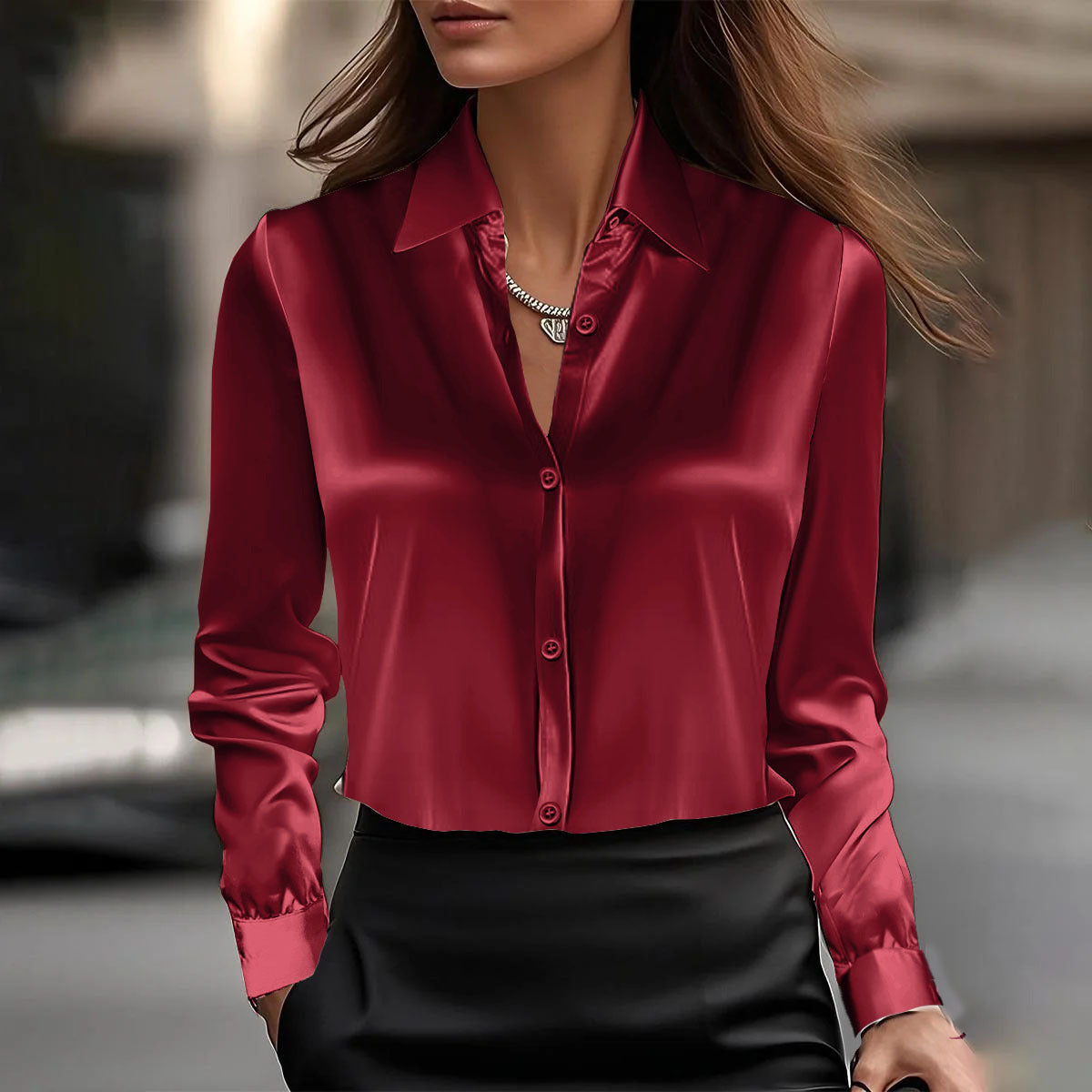Bella Couture Luxe Satin Chemisier Femme
