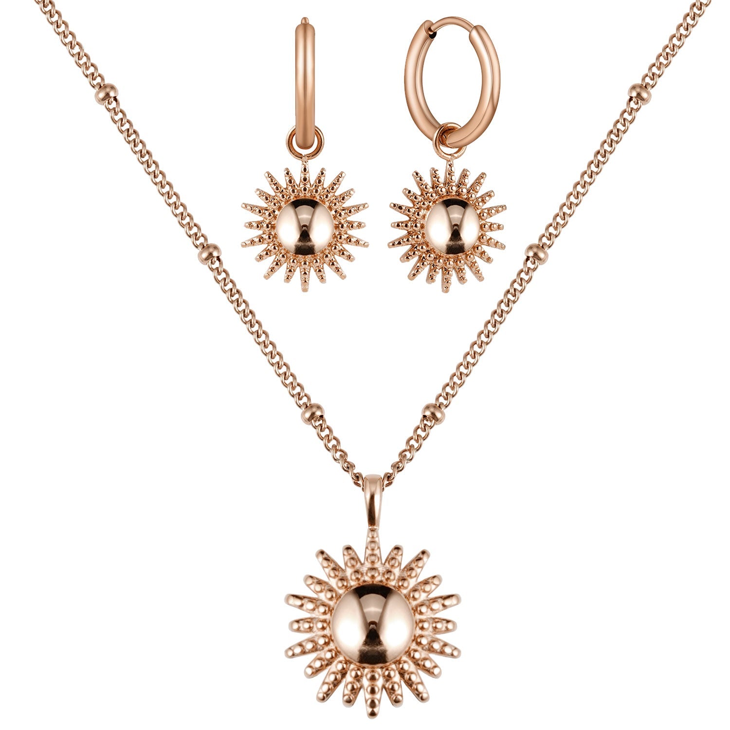 Bundle : collier BonnySun + boucles d'oreilles soleil en or rose