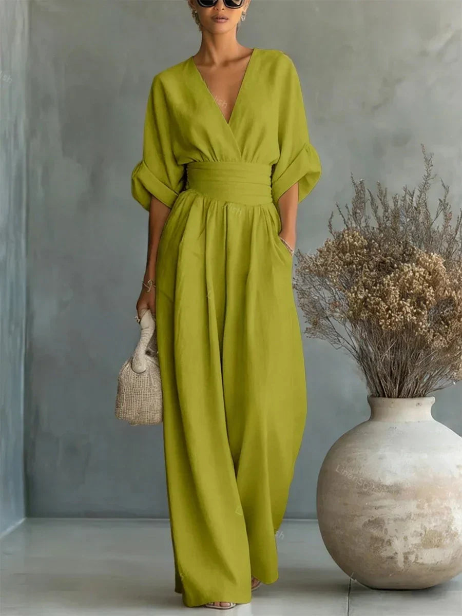 Combinaison élégante taille haute col V